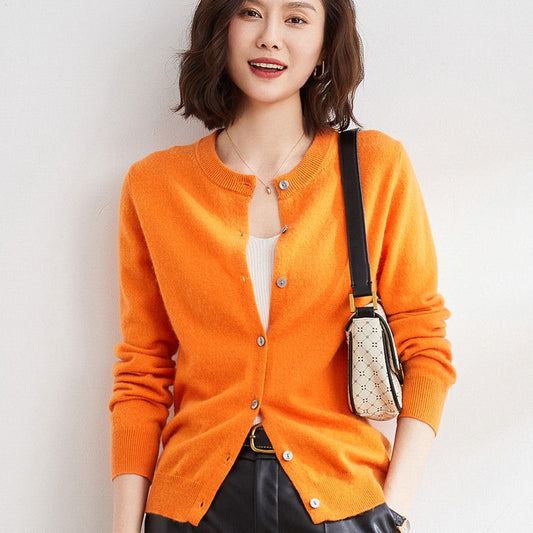 Round Neck Knitted Cardigan Coat For Women