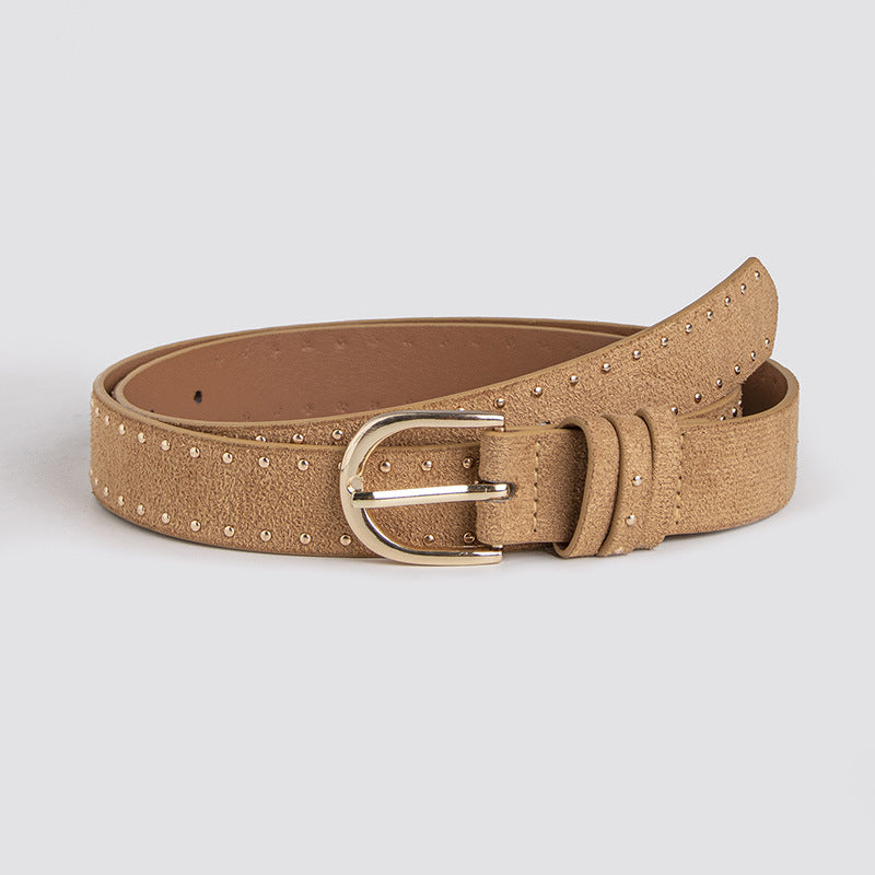 Suede Rivet Western Style Belt Simple Pin Buckle Female Claw Nail