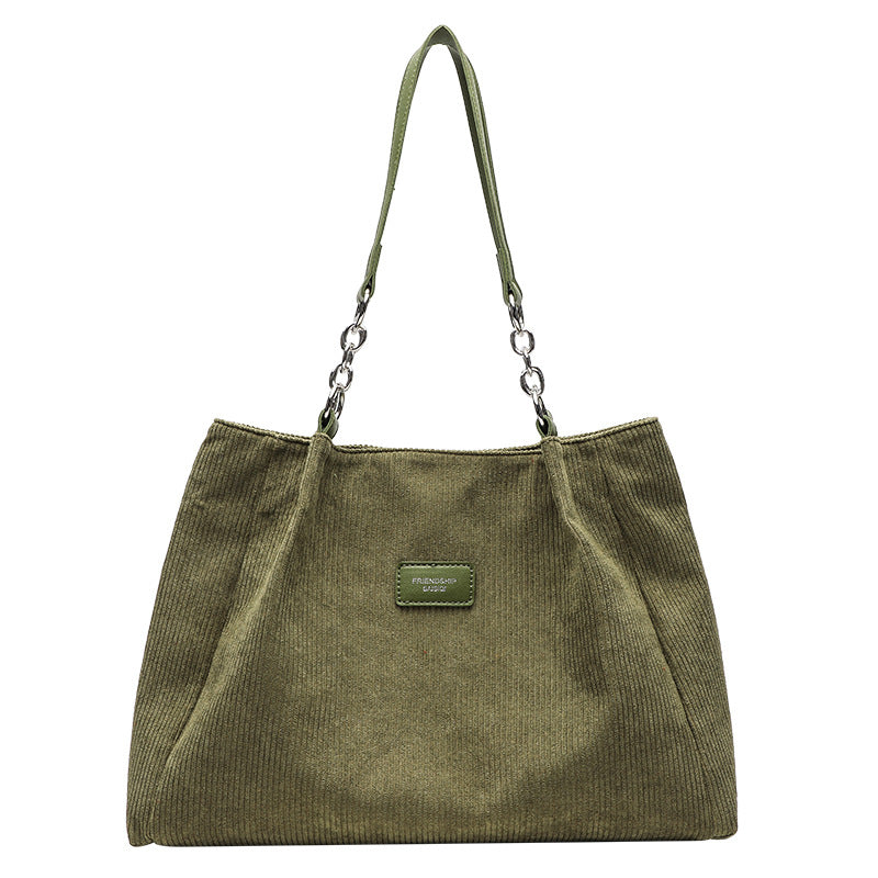 Fashionable High-Capacity Corduroy Commuter Tote Bag