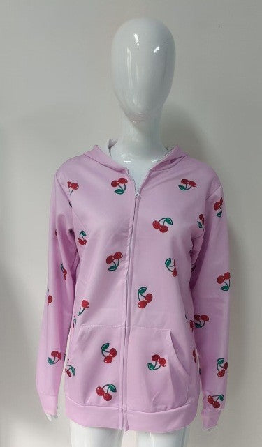 Cherry Print Sweater Coat For Women