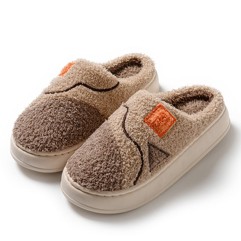 Color Matching Fashion Cotton Home Indoor Comfortable Wear-resistant Plush Warm Outdoor Couple Slippers