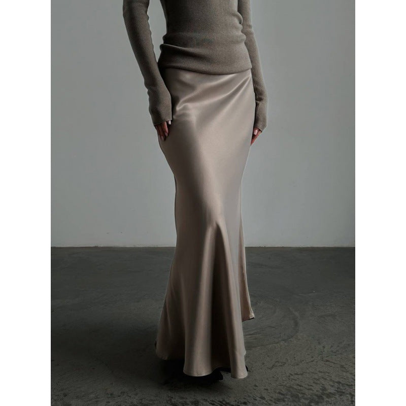 Satin High Waist Sheath Mopping Fishtail Skirt