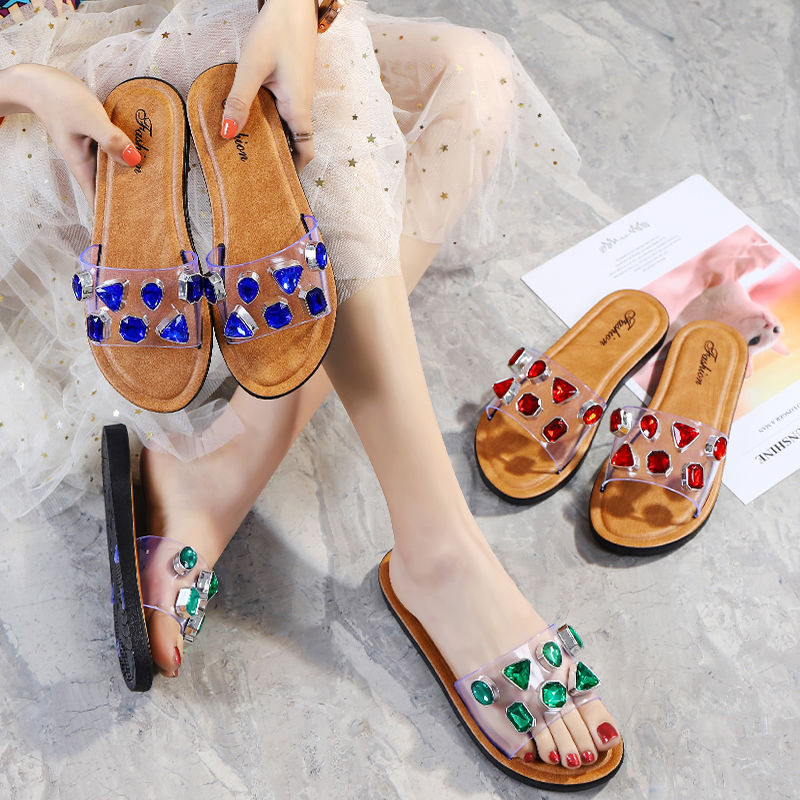 Anti-slip Trendy Sandals With Gemstones And Diamonds