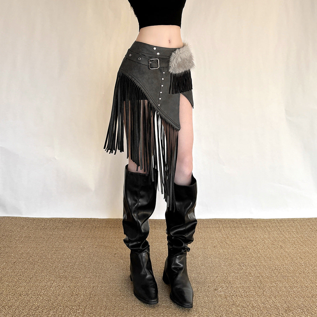 Spring Striped Waist Chain Vintage Skirt