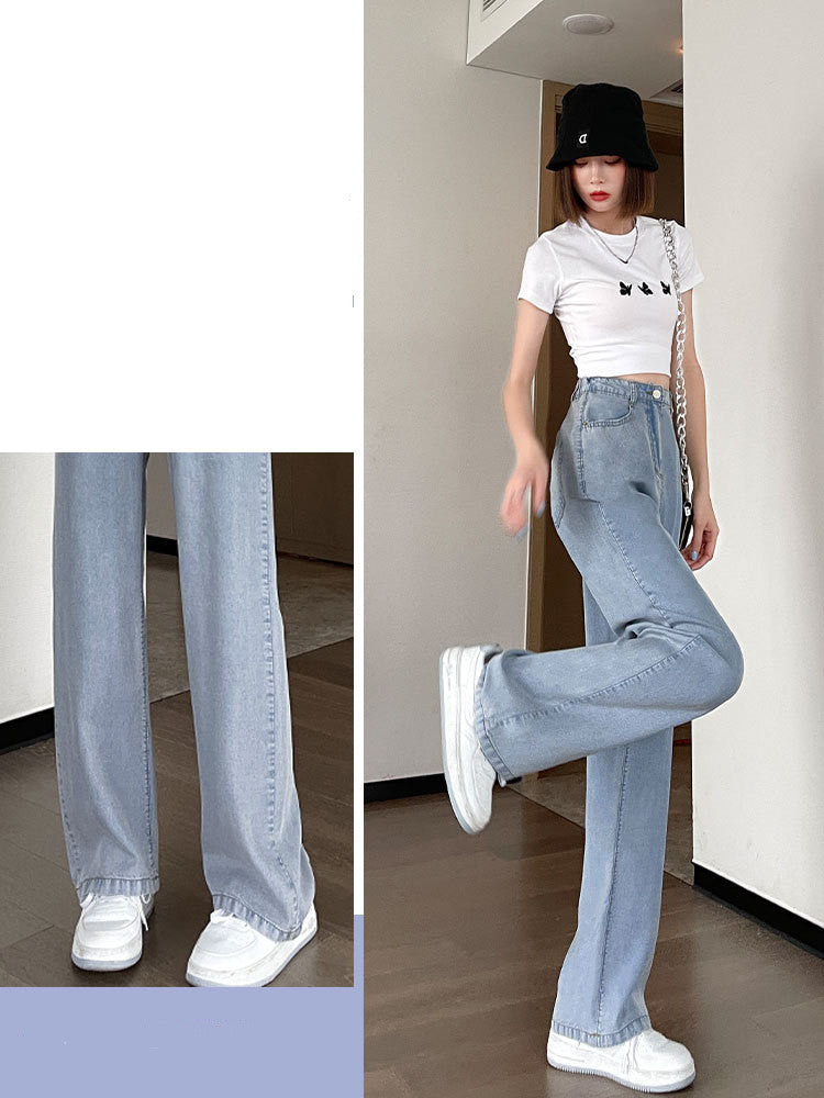 High Waist Draped Straight Loose Ice Silk Wide-leg Pants Nine Points