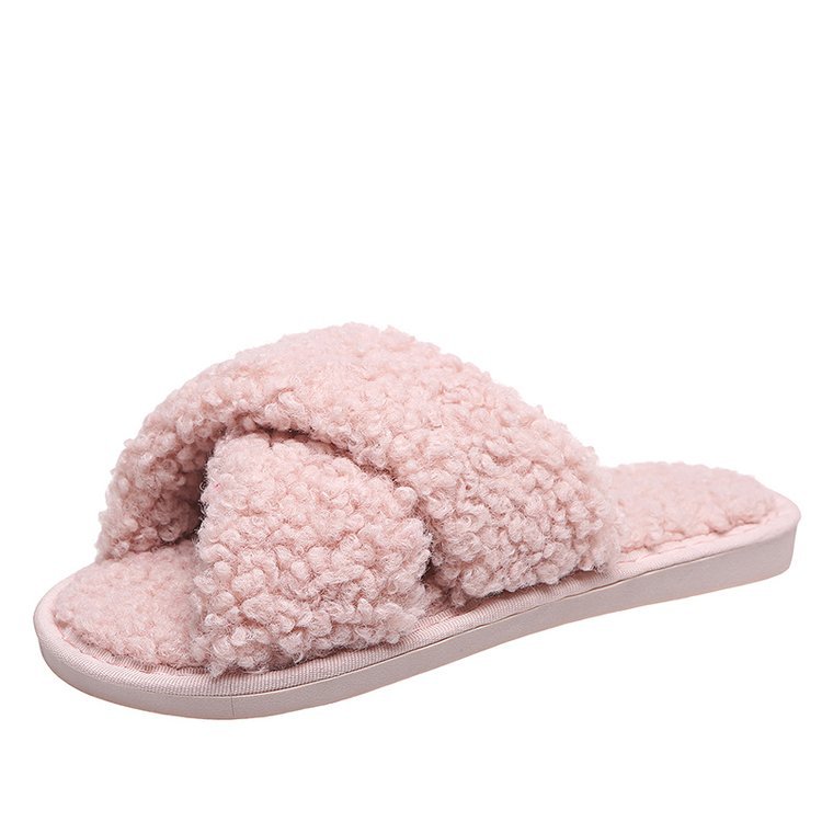 Cross Sheep Curl Slippers For Outer Wear