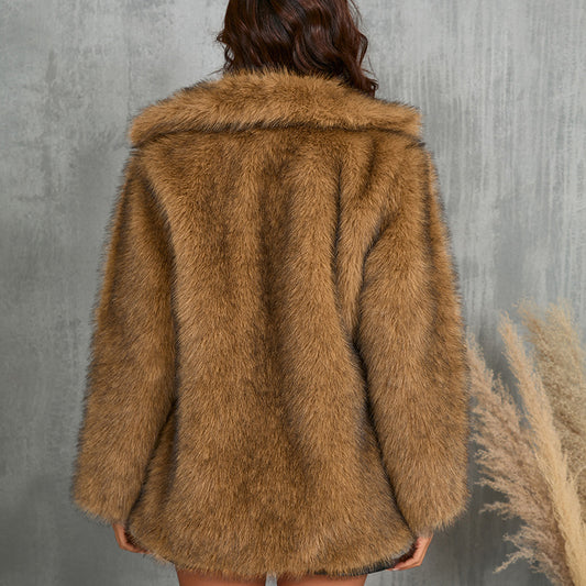 Winter Coat Warm Lapel Long Fluffy Faux Fur Coat Women Loose Long Sleeve Jacket Outerwear Clothing