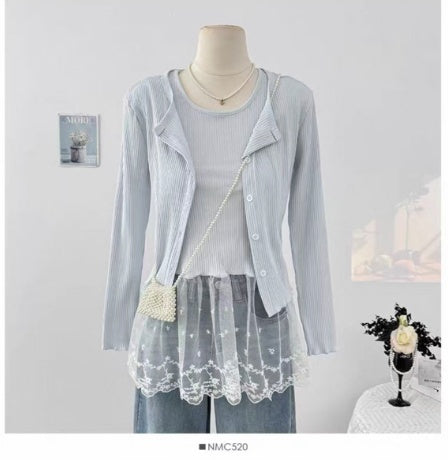 Sweet And Soft Spring-Season Lace-Patchwork Tank Top