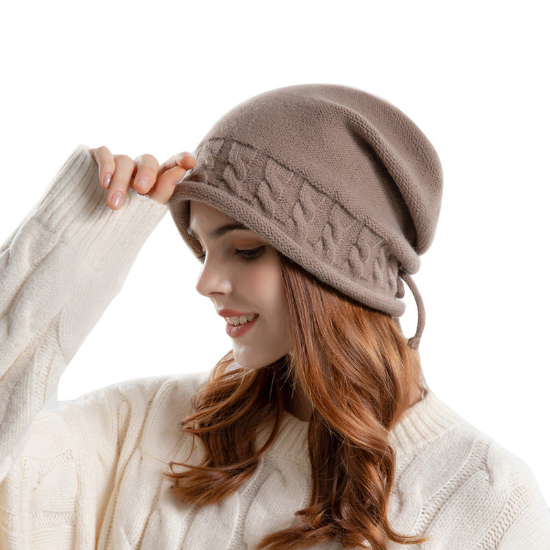 Women's Winter Pullover Drawstring Crimp Warm Hat