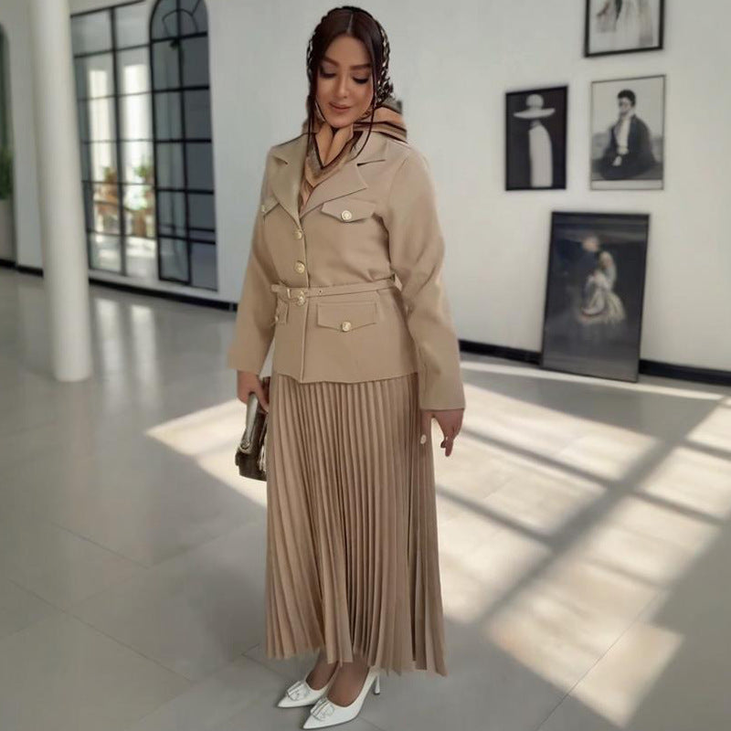 Womens Fashionable Buttoned Blazer And Skirt Set
