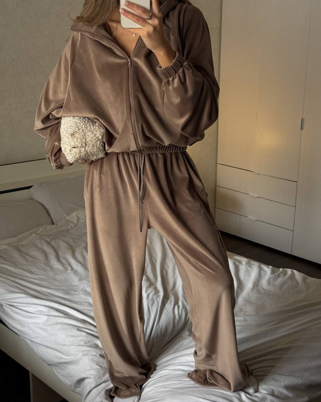 Womens Long-Sleeve Zip-Up Cardigan Jacket And Sweatpants Two-Piece Set