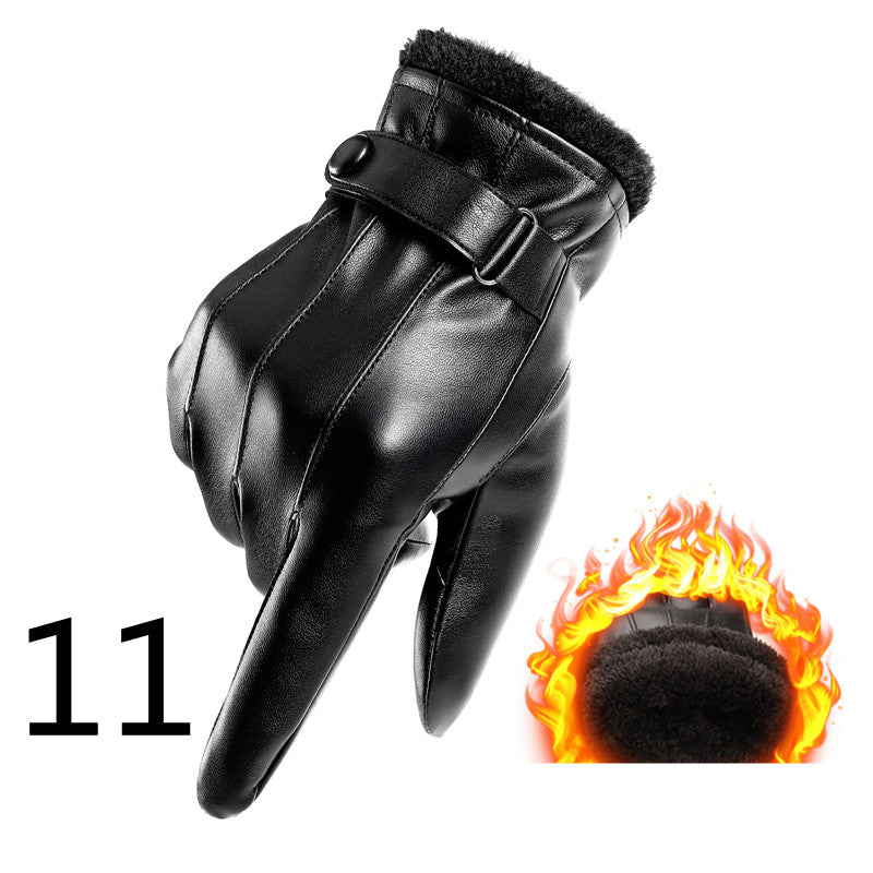 Men's Winter Riding Plus Velvet Thick Windproof Leather Gloves