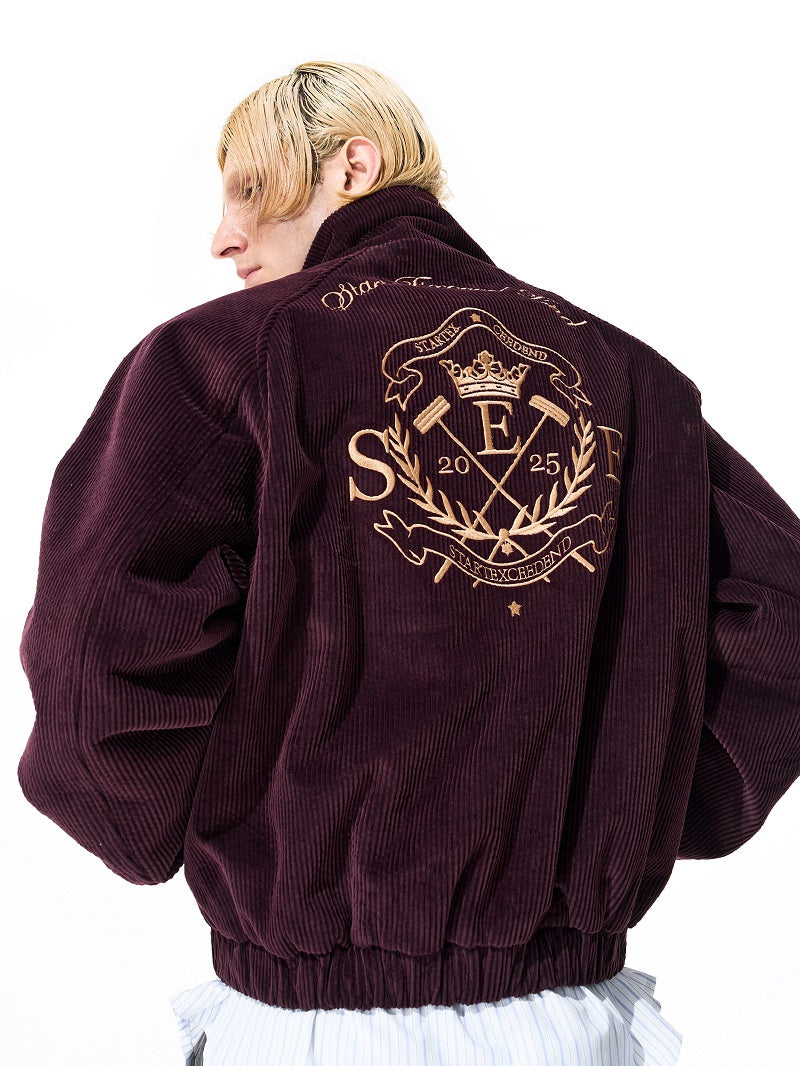 Men's Autumn And Winter Noble Embroidered Badge Men's Stand Collar Jacket