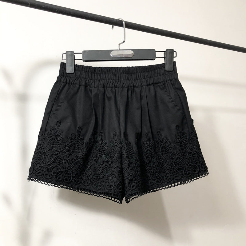 Lace Stitching Shorts Women'S Spring And Summer Casual Pants Large Size Thin Straight Wide-Leg Pants