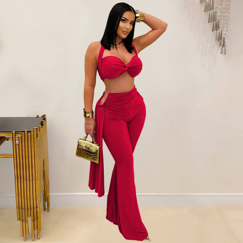 Sexy Temperament Comfortable Casual Summer Tube Top Tie-dye Solid Color Pants Suit