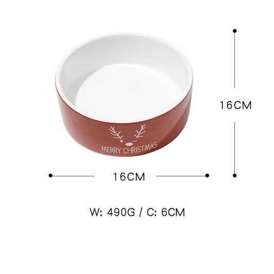 Pet Christmas Ceramic Bowl With Cat Ear Shape Cat Bowl