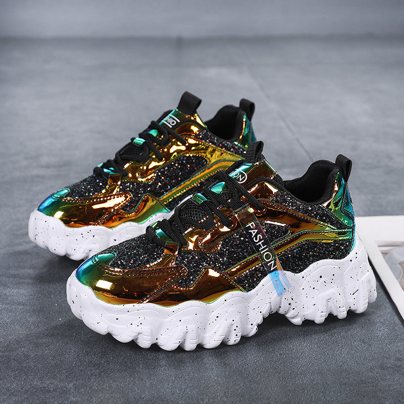 Fashion Sequins Increase Daddy Shoes Platform Casual Sneakers
