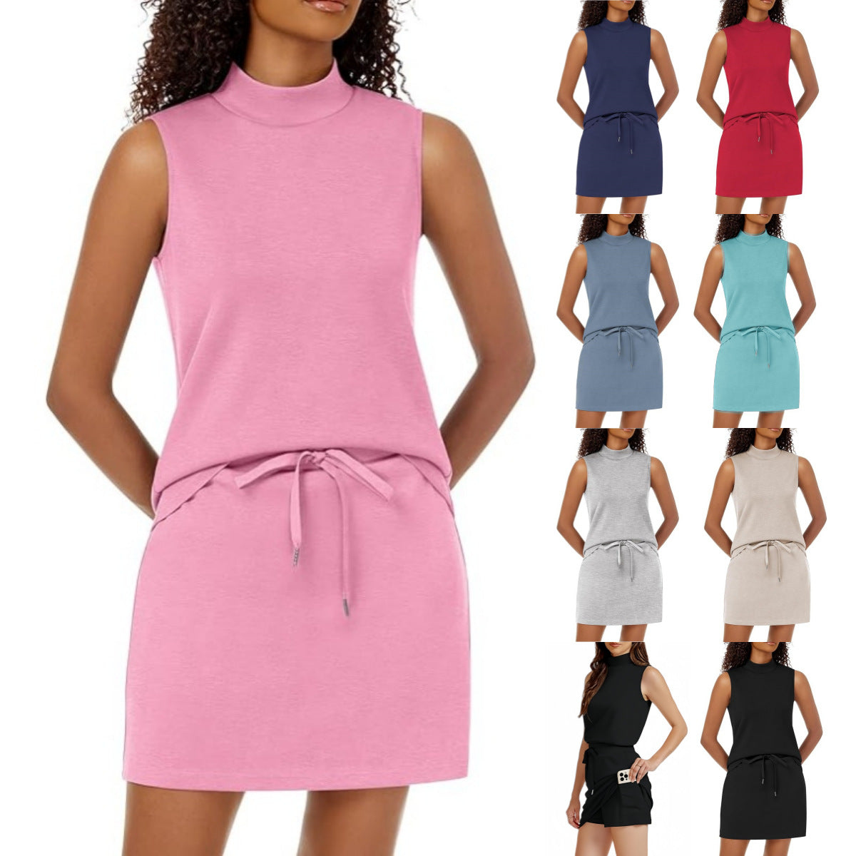 Stylish Casual Mock-neck Sleeveless Sporty Tennis Set
