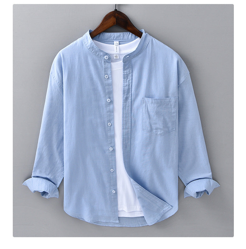 Spring And Summer Long Linen Sleeves Shirt Men's Casual Versatile Stand Collar Cotton And Linen Chinese Style
