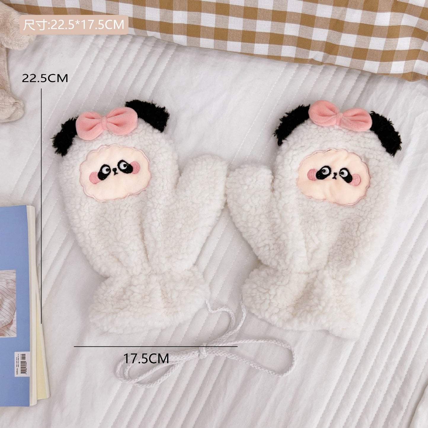 Plush Gloves Fleece-lined Thick Windproof Warm Plush Full Finger Halter