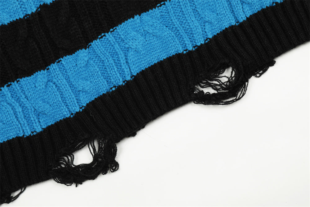 Contrast Color Striped Round Neck Sweater For Men