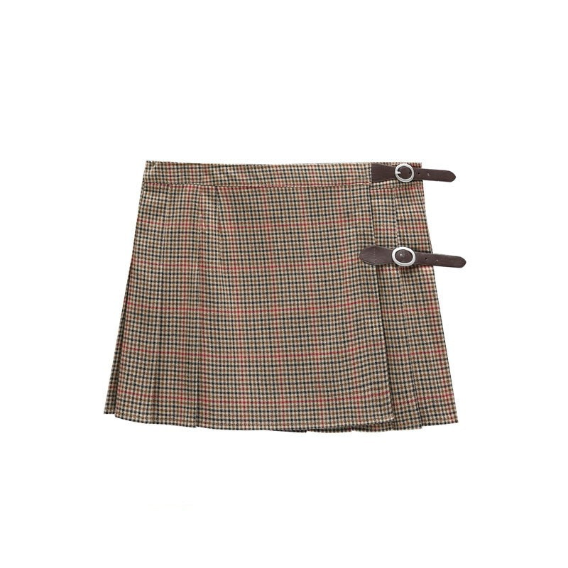 American Pleated Skirt Bm Half Body High Waisted Plaid Short Skirt