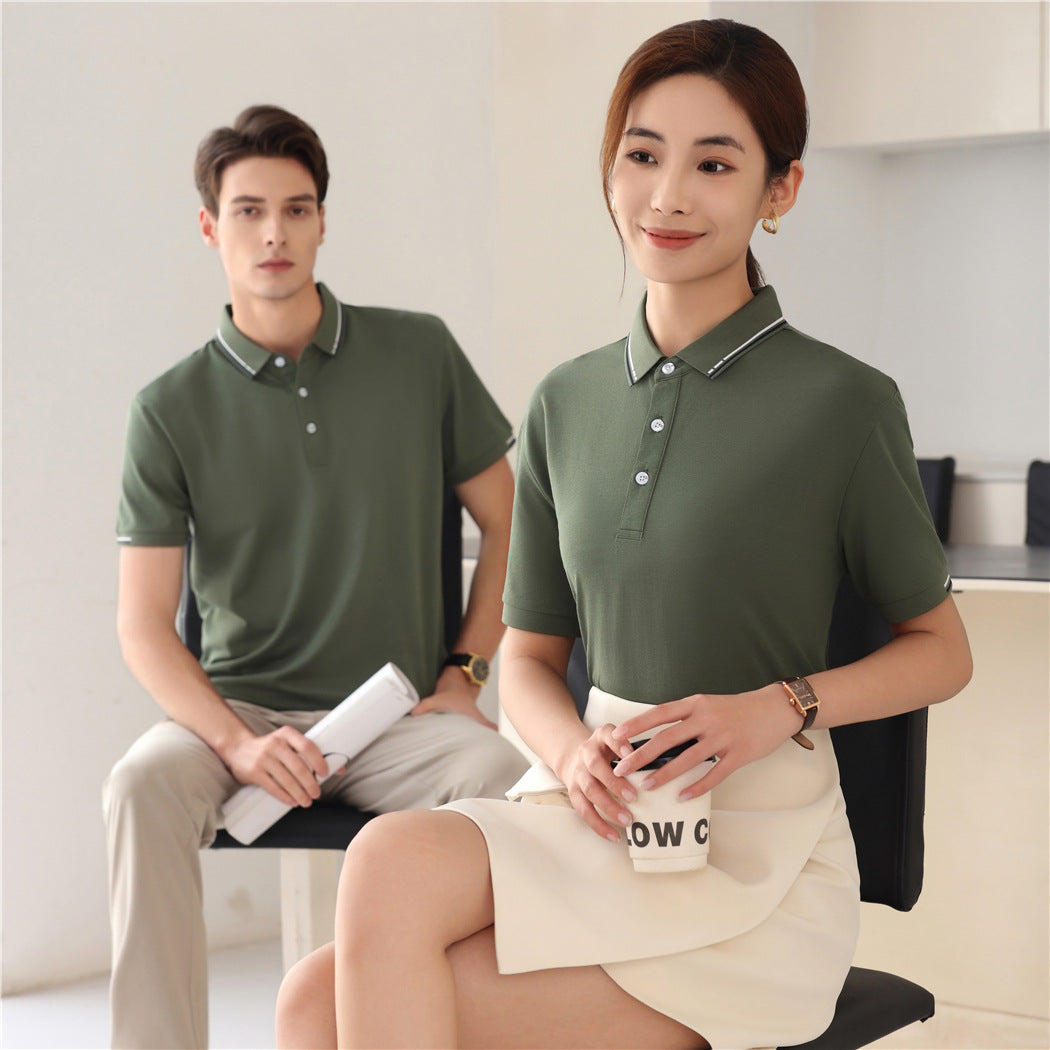 Washed Cotton Polo Shirt Short Sleeve Lapel