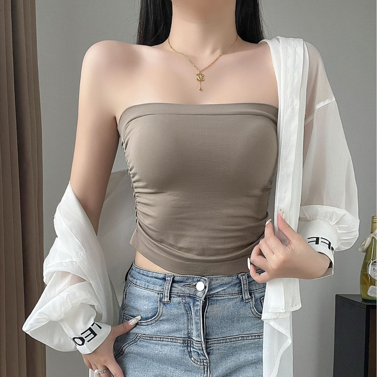 Strapless Bustier Vest With A Fashionable Open-back Design