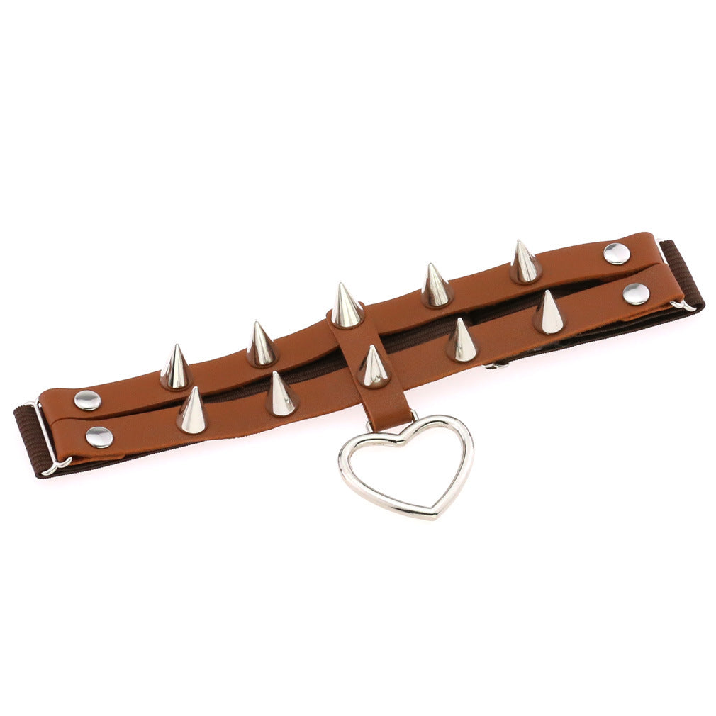Double Row Spike Rivet Peach Heart Pendant Leg Ring