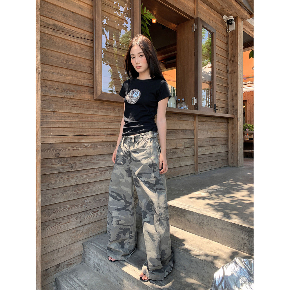 Womens American-style Personalized Camouflage Jeans