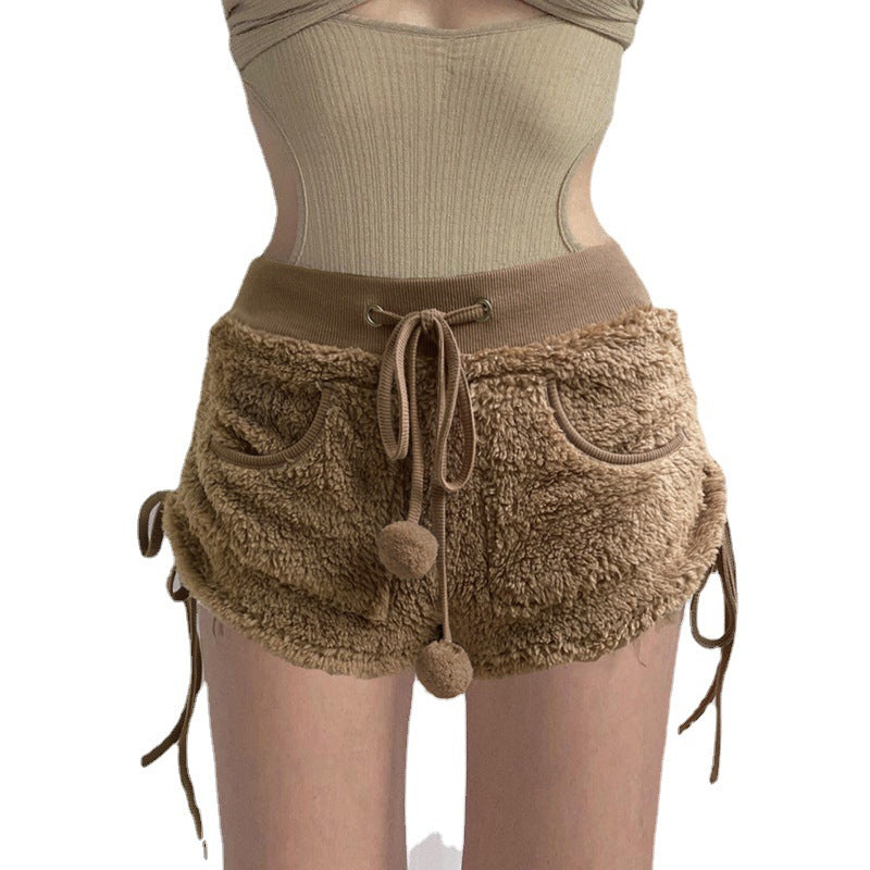Women's Fashion Retro Warm Waist Skinny Strapped Shorts