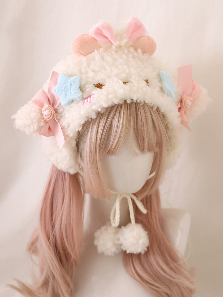 Cute Lamb Ears Earmuffs Hat Lambswool Bucket Hat