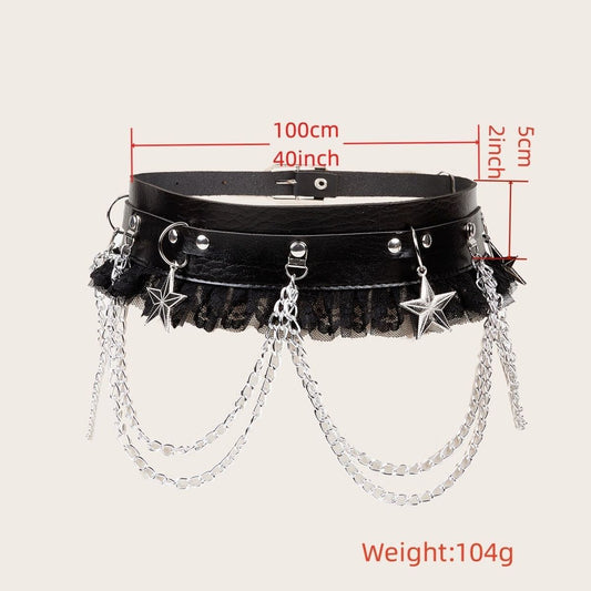 Dark Chain Punk Belt Female Hip Hop Lace Patchwork Easy Matching Fashion With Dress