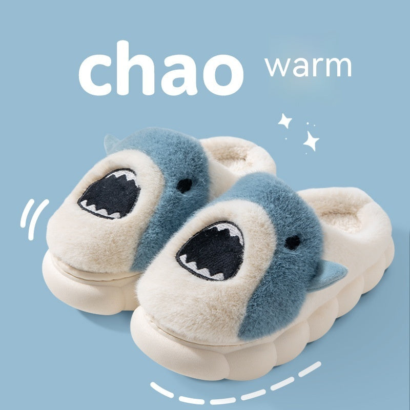 Cartoon Shark Cotton Slippers Winter Home Non-slip Indoor Plush Warm