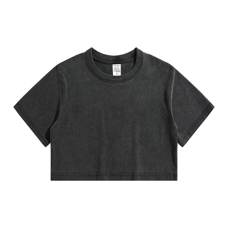 High Waist Cropped T Shirt With Navel Design