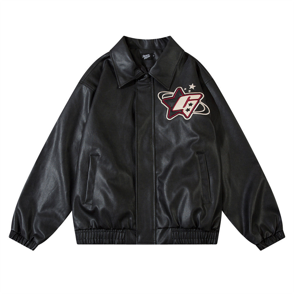 Letter Embroidery Pilot Leather Coat Men