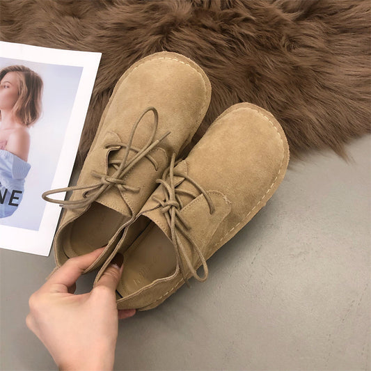 Women's Fashion Retro Frosted Leather Lace-up Flat Shoes