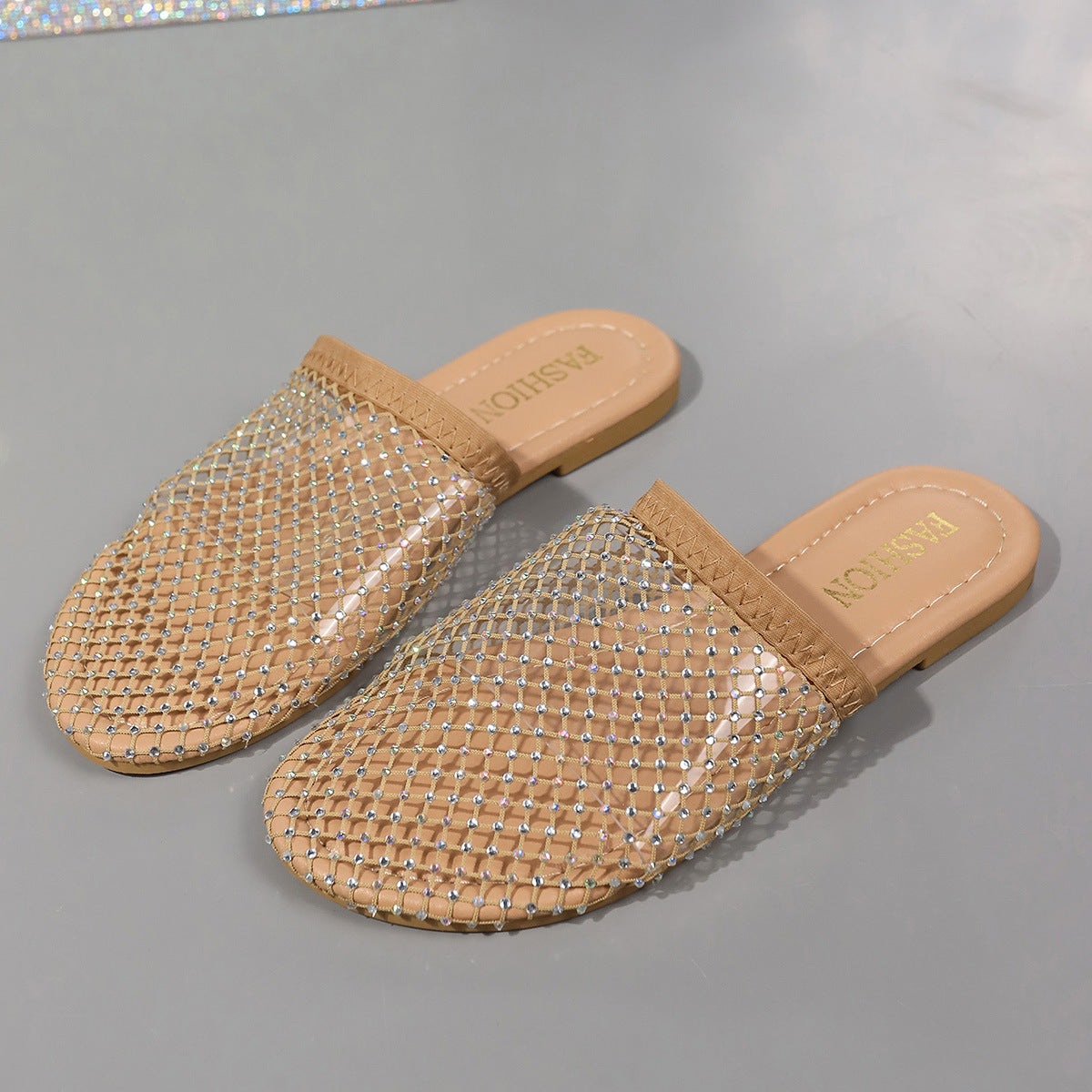 Hule Gennemsigtige Sandaler Med Rhinestones Sommer Mode Udendørs Hjemmesko Flade Sko Til Kvinder