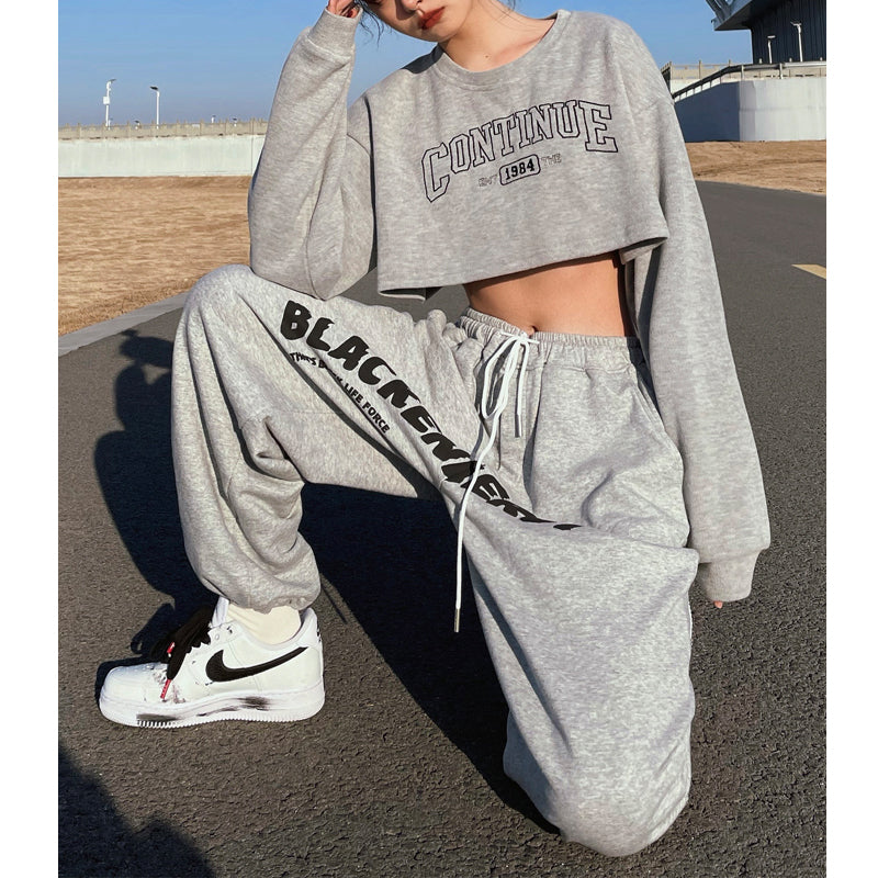 High Waist, Thin, Straight, Beamed Feet, Letter Print, Hip-hop Street Dance