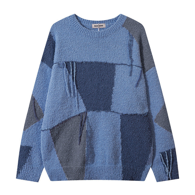Plaid Tassel Oversize Lazy Wind Sweater Man