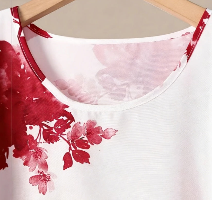 Womens Floral-print Crew-neck Short-sleeve Top