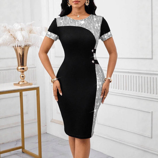 Womens Plus-Size Elegant And Stylish Sequin Sexy Bodycon Dress