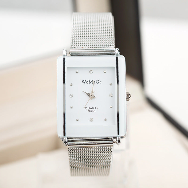 Square Case Silver Mesh Strap Ladies Watch