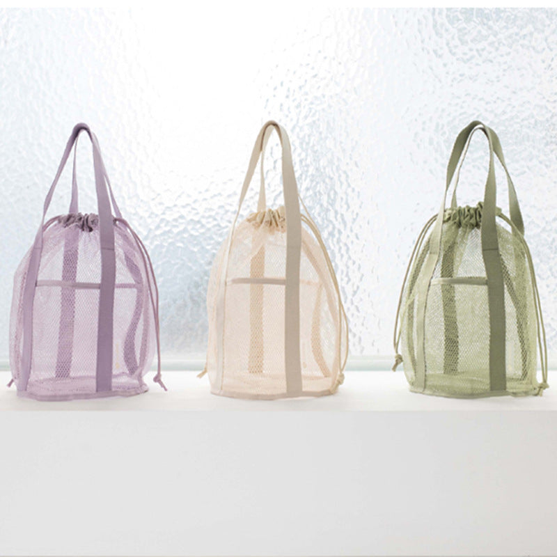 Travel Storage Bag Mesh Hollow Out Handbag Drawstring Wash Bag