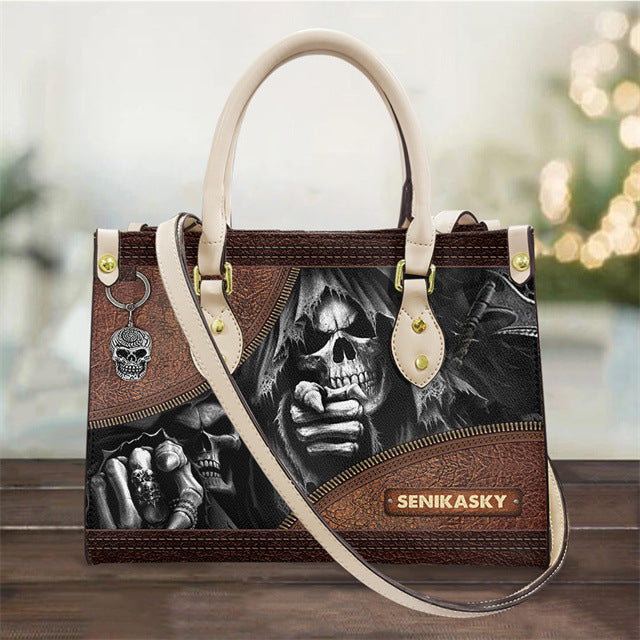 Women's Pu Handbag Skull Black And White Fashion Vintage Crossbody Hand-carrying Bag