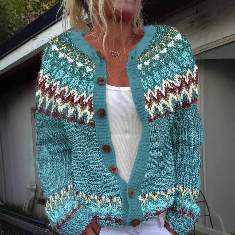 Women's Versatile Loose Printed Texture Cardigan Coat