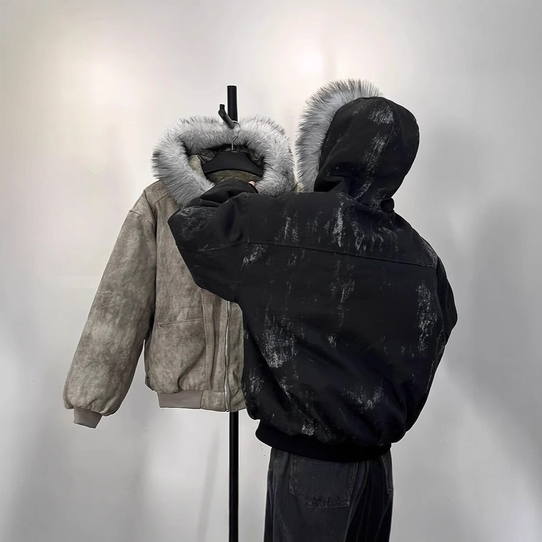 Hooded Large Fur Collar Cotton-padded Coat For Men Thick Warm Jacket