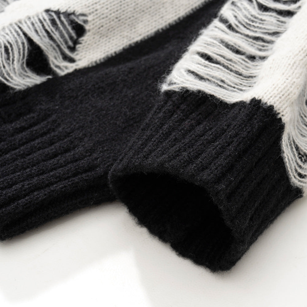 Lazy Wind Color Matching Hole Beggar Sweater