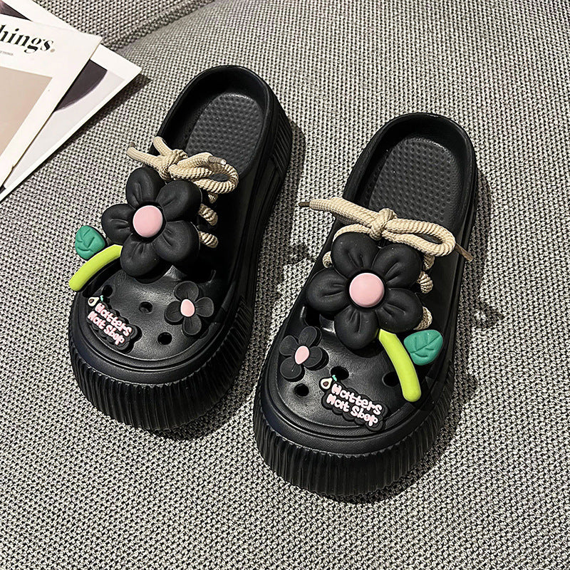 Sweet Flowers Closed Toe Half Slippers Women's Summer Outdoor Shoes
