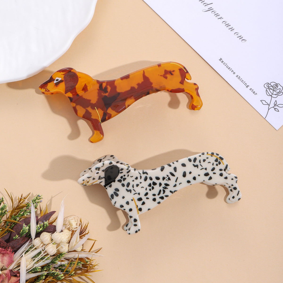 Dachshund Acrylic Hair Clip Shark Clip